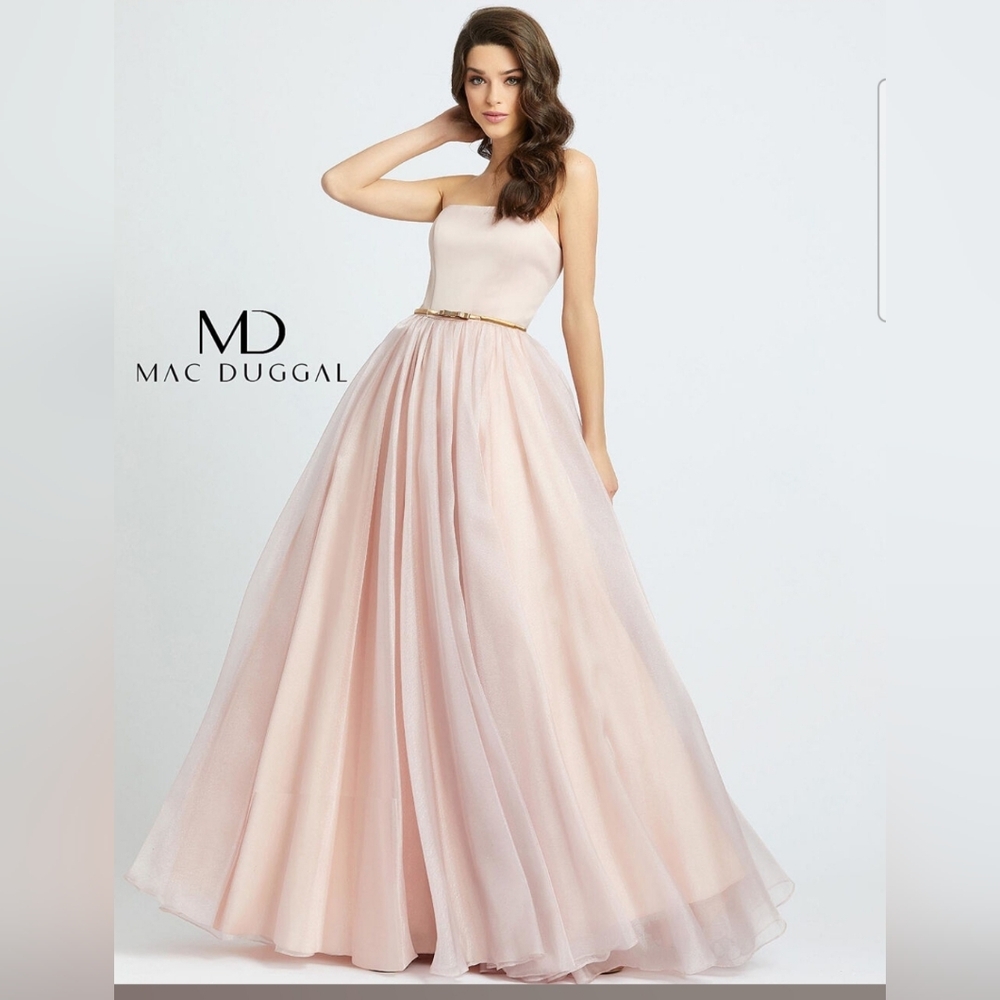 Mac Duggal Rose Pink Strapless with Gold Belt Dress 25943 Sz 2